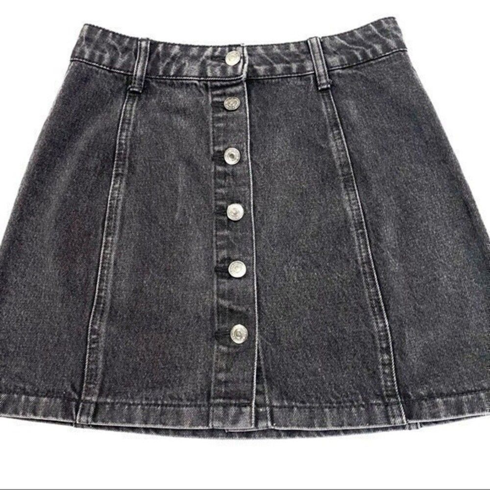 Forever 21 Women's Size Small Black Denim Button Front Y2K Skirt 50B2